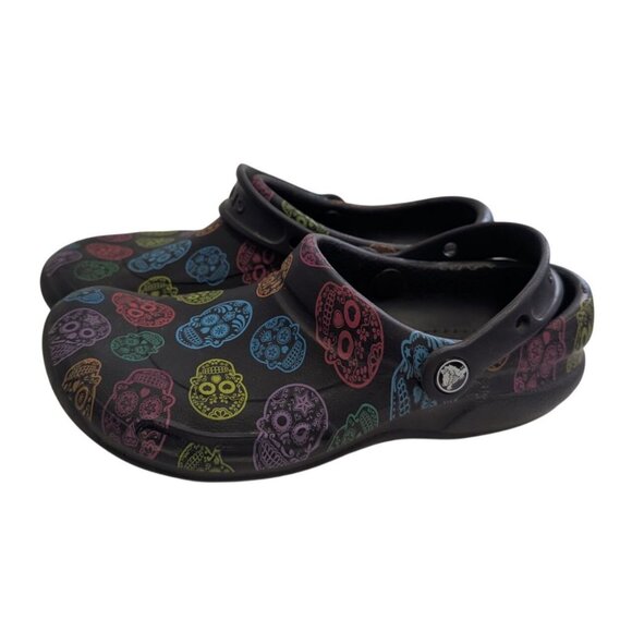 Crocs "Day of the Dead" Clogs Bistro Graphic Sugar Skull M6 W8 Unisex Black - Picture 1 of 7